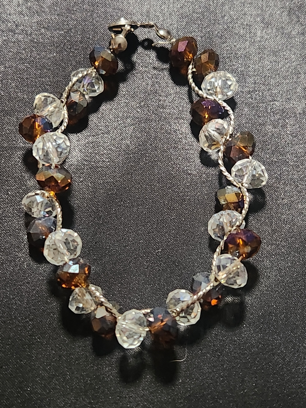 Teng Yue Crystal Bead Twisted Cord Bracelet - Clear & Smoky Topaz Brown